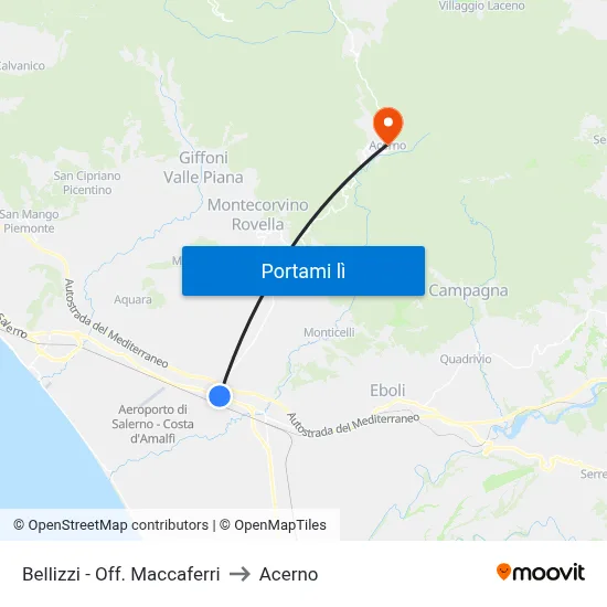 Bellizzi - Off. Maccaferri to Acerno map