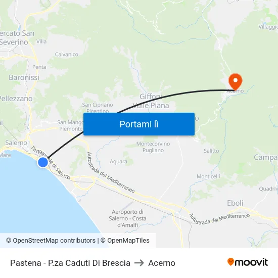 Pastena - P.za Caduti Di Brescia to Acerno map