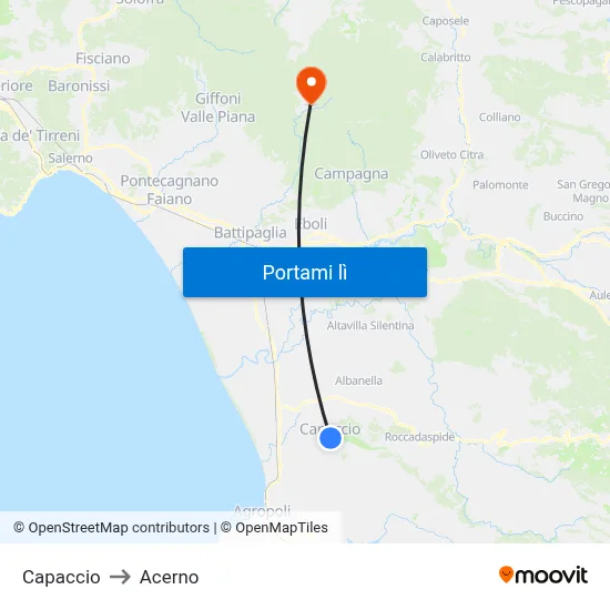 Capaccio to Acerno map