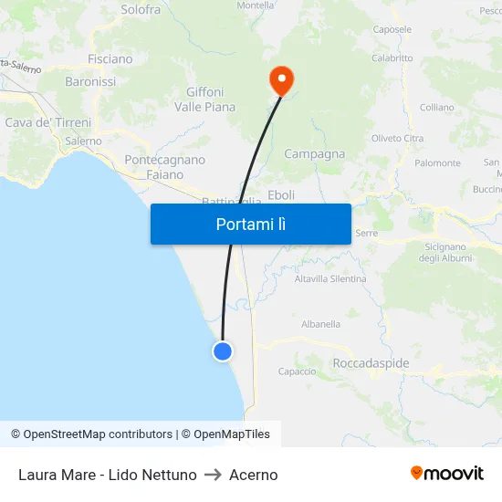 Laura Mare - Lido Nettuno to Acerno map