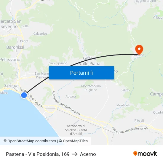 Pastena - Via Posidonia, 169 to Acerno map