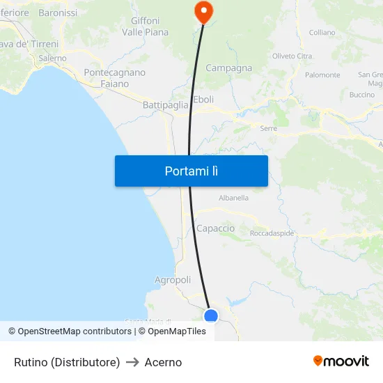 Rutino (Distributore) to Acerno map
