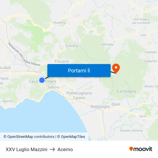XXV Luglio Mazzini to Acerno map