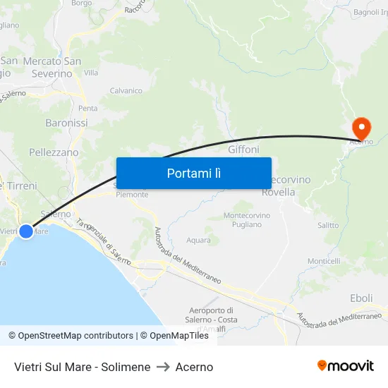 Vietri Sul Mare - Solimene to Acerno map