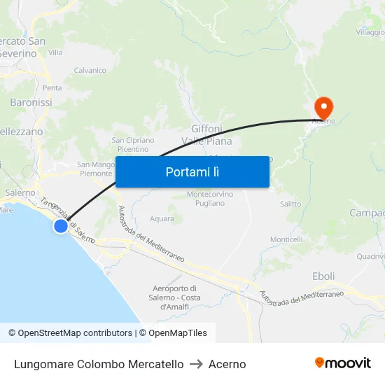 Lungomare Colombo Mercatello to Acerno map