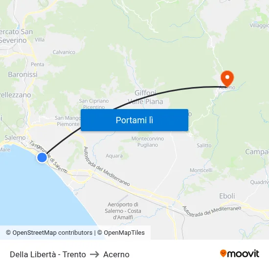 Della Libertà - Trento to Acerno map
