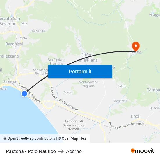 Pastena  - Polo Nautico to Acerno map