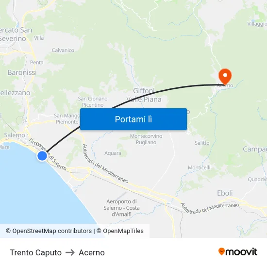 Trento Caputo to Acerno map