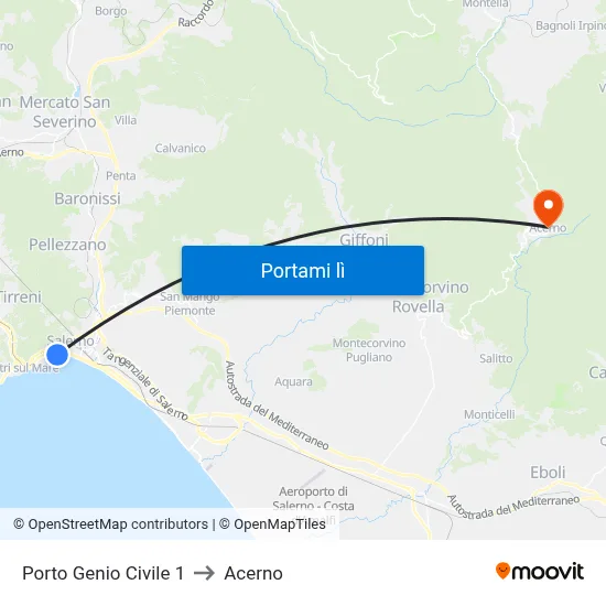 Porto Genio Civile 1 to Acerno map