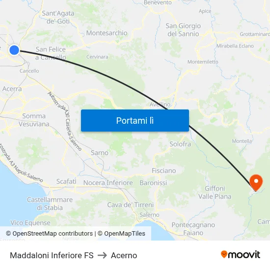 Maddaloni Inferiore FS to Acerno map