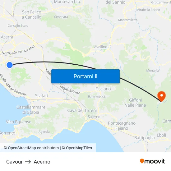 Cavour to Acerno map