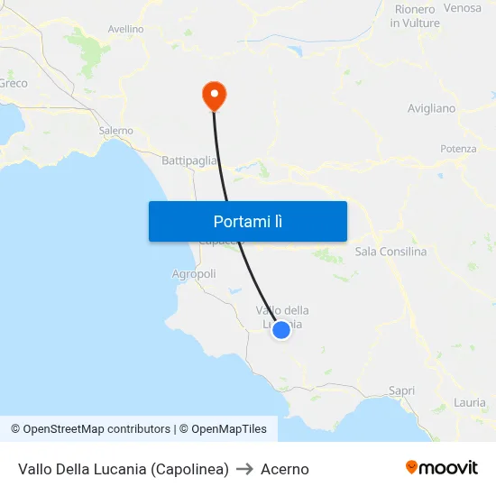 Vallo Della Lucania (Capolinea) to Acerno map