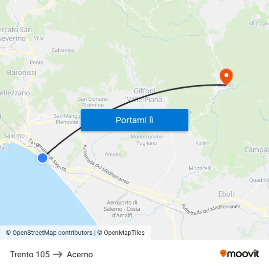 Trento 105 to Acerno map