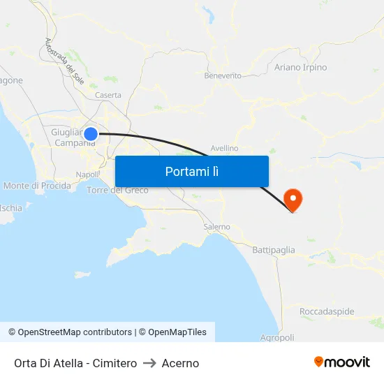 Orta Di Atella - Cimitero to Acerno map