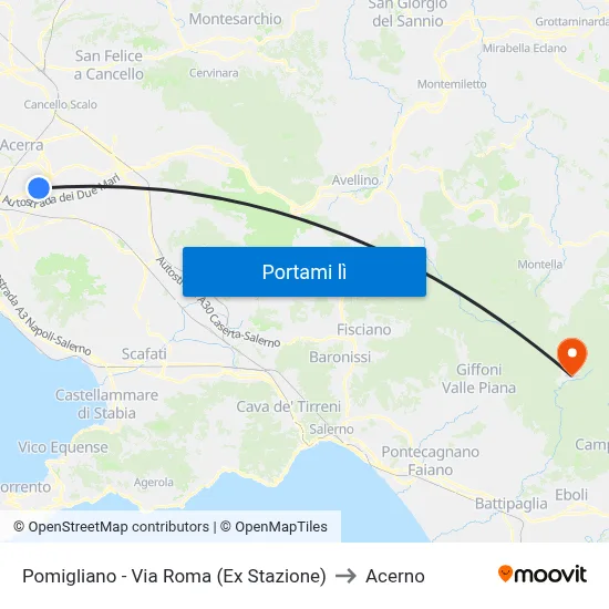 Pomigliano - Via Roma (Ex Stazione) to Acerno map