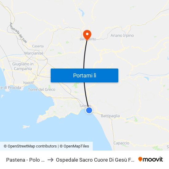 Pastena  - Polo Nautico to Ospedale Sacro Cuore Di Gesù Fatebenefratelli map