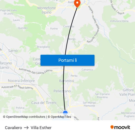 Cavaliero to Villa Esther map