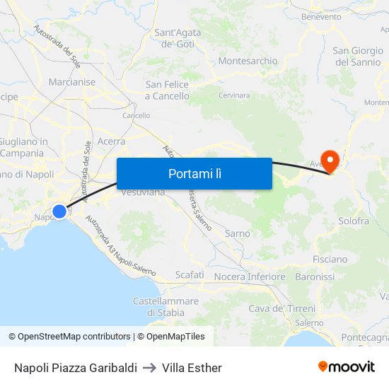 Napoli Piazza Garibaldi to Villa Esther map