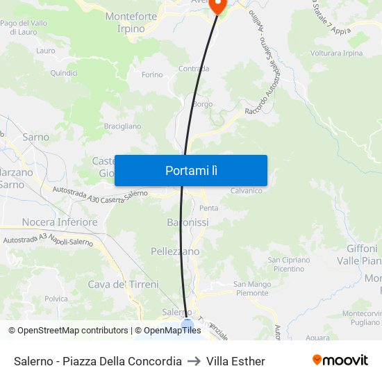 Salerno - Piazza Della Concordia to Villa Esther map