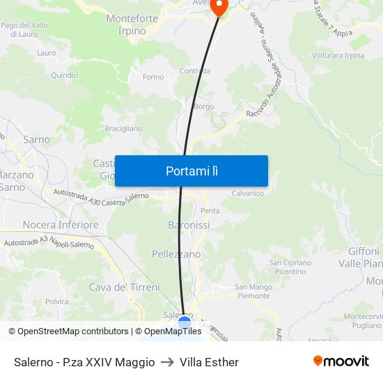 Salerno - P.za XXIV Maggio to Villa Esther map