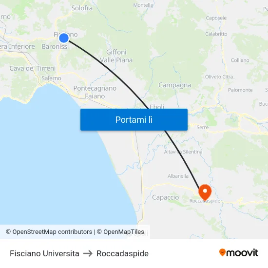 Fisciano Universita to Roccadaspide map