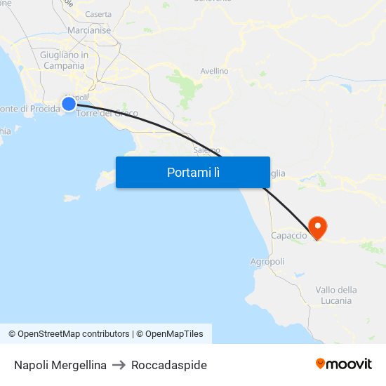 Napoli Mergellina to Roccadaspide map