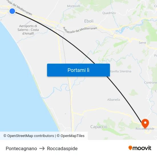Pontecagnano to Roccadaspide map