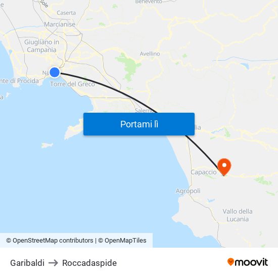 Garibaldi to Roccadaspide map