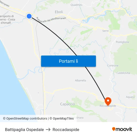 Battipaglia Ospedale to Roccadaspide map