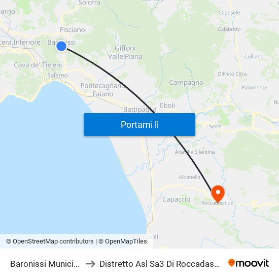 Baronissi Municipio to Distretto Asl Sa3 Di Roccadaspide map