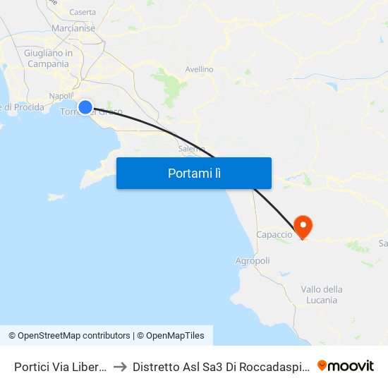 Portici Via Libertà to Distretto Asl Sa3 Di Roccadaspide map