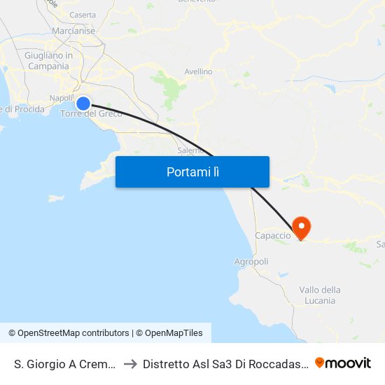 S. Giorgio A Cremano to Distretto Asl Sa3 Di Roccadaspide map