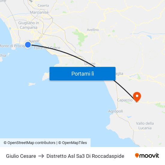 Giulio Cesare to Distretto Asl Sa3 Di Roccadaspide map