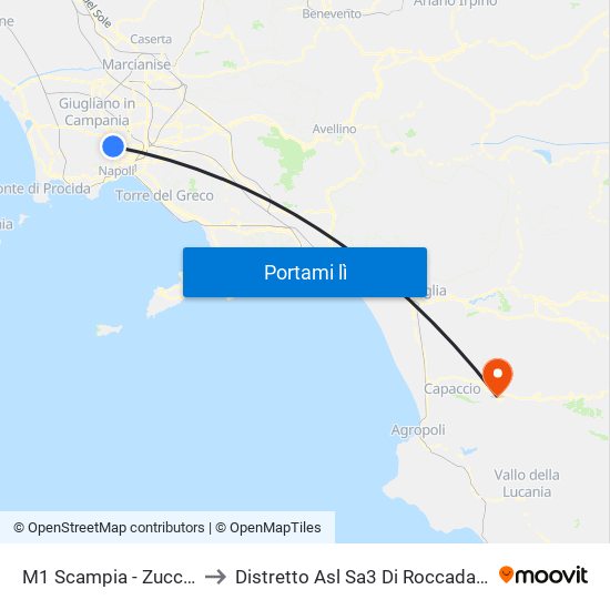 M1 Scampia - Zuccarini to Distretto Asl Sa3 Di Roccadaspide map