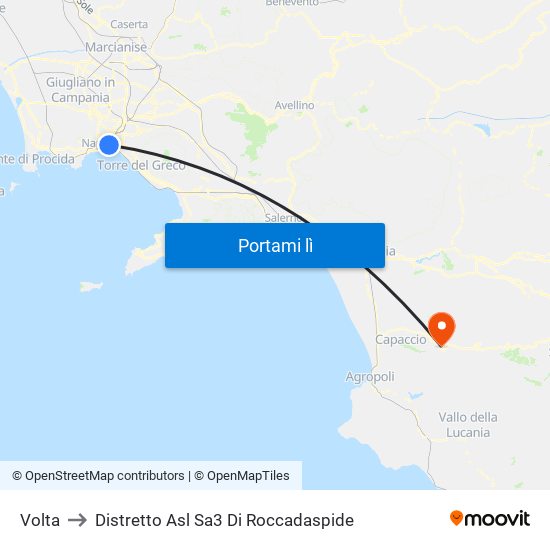 Volta to Distretto Asl Sa3 Di Roccadaspide map