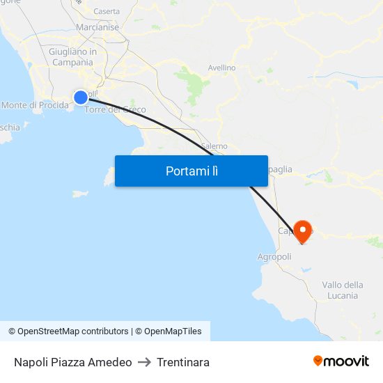 Napoli Piazza Amedeo to Trentinara map