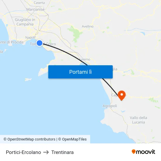 Portici-Ercolano to Trentinara map