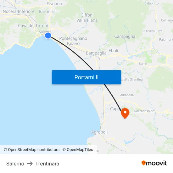 Salerno to Trentinara map