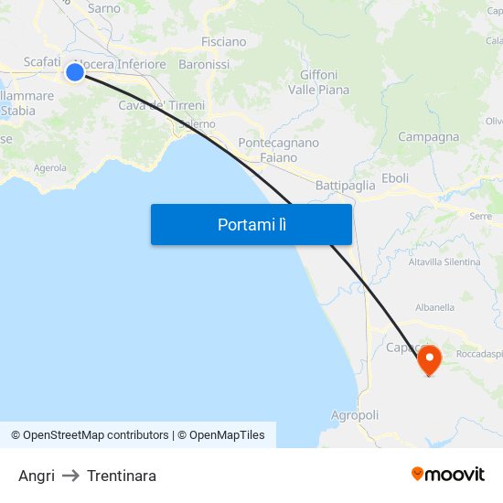 Angri to Trentinara map