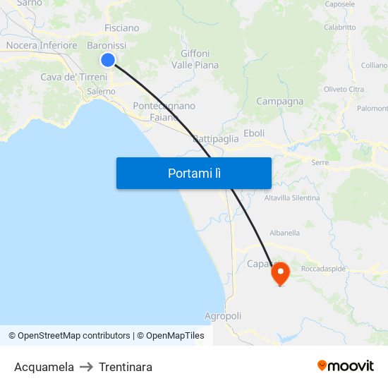 Acquamela to Trentinara map