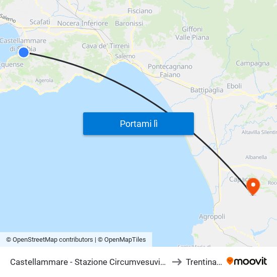 Castellammare - Stazione Circumvesuviana to Trentinara map