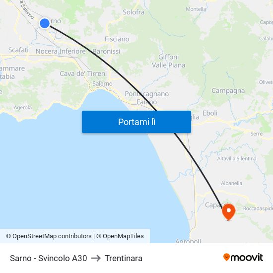 Sarno - Svincolo A30 to Trentinara map