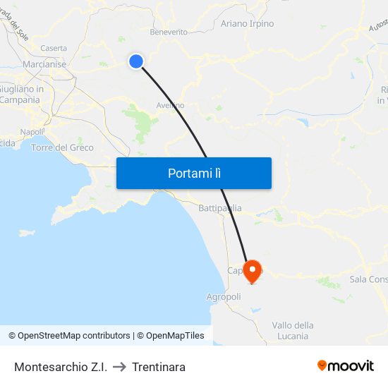 Montesarchio Z.I. to Trentinara map