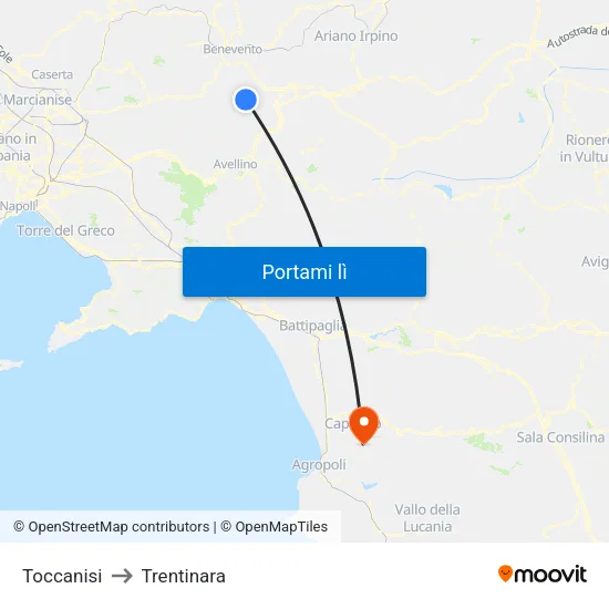 Toccanisi to Trentinara map