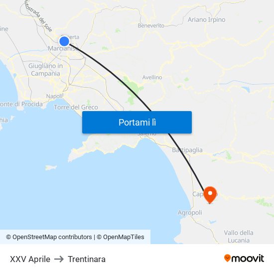 XXV Aprile to Trentinara map