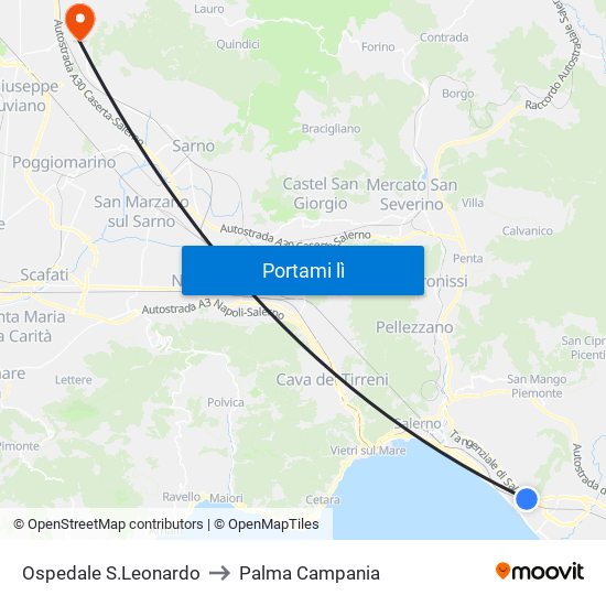 Ospedale S.Leonardo to Palma Campania map