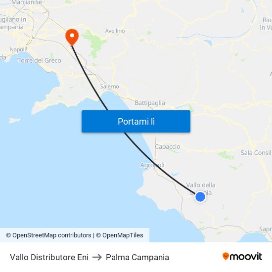 Vallo Distributore Eni to Palma Campania map