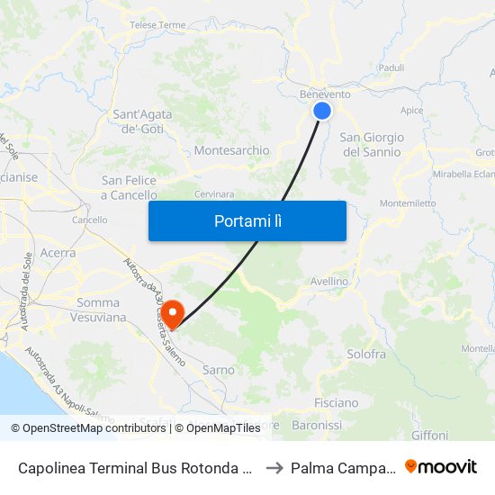 Capolinea Terminal Bus Rotonda Atleti to Palma Campania map