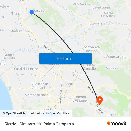 Riardo - Cimitero to Palma Campania map