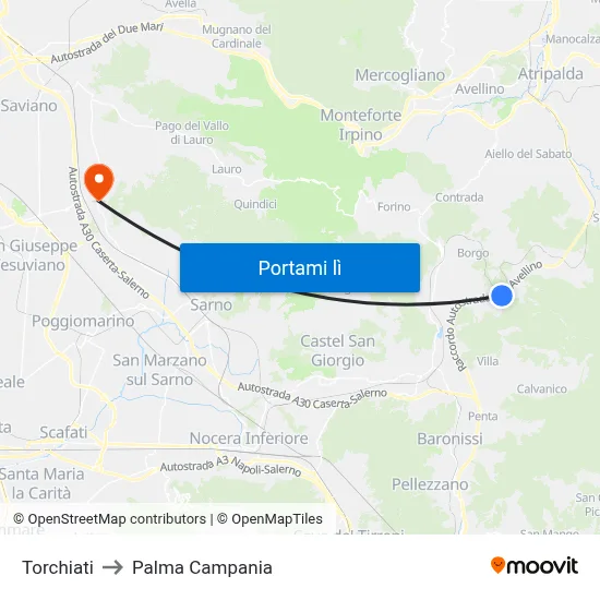 Torchiati to Palma Campania map